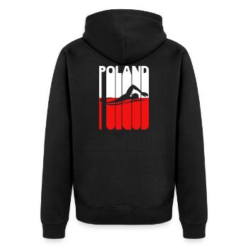 Vintage Swimming Gifts for Swimmers. Polish Flag - Unisex Premium Organic Zip Hoodie - black - Back - Nico (187cm)