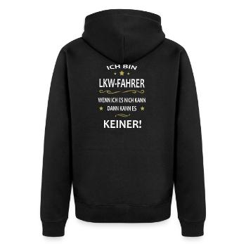 Ich bin LKW Fahrer - Unisex Premium Bio Zip Hoodie - Schwarz - Hinten - Nico (187cm)