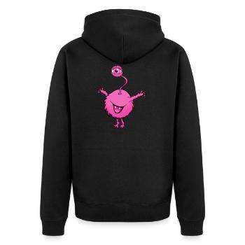 Monster Pink mit einem Auge - Unisex Premium Bio Zip Hoodie - Schwarz - Hinten - Nico (187cm)