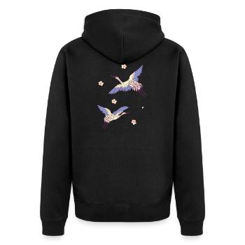 flying cranes - Unisex Premium Bio Zip Hoodie - Schwarz - Hinten - Nico (187cm)