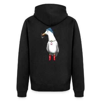 Möwe Seemann Kapitän - Unisex Premium Bio Zip Hoodie - Schwarz - Hinten - Nico (187cm)