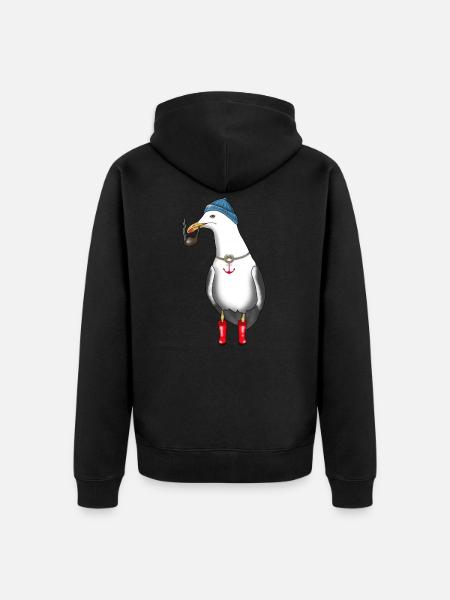 Möwe Seemann Kapitän - Unisex Premium Bio Zip Hoodie - Schwarz