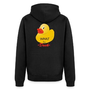 What the Duck? - Unisex Premium Organic Zip Hoodie - black - Back - Nico (187cm)