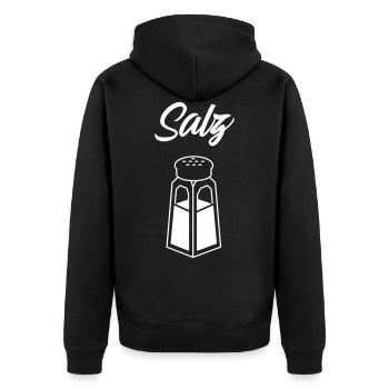 Salz - Pfeffer Partnerlook P64 A - Unisex Premium Bio Zip Hoodie - Schwarz - Hinten - Nico (187cm)