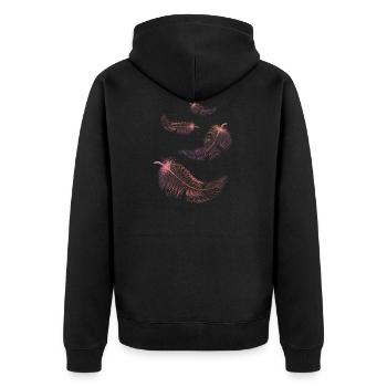 Plumes de couleurs rose et lilas - Veste à capuche bio Premium Unisexe - noir - Dos - Nico (187cm)