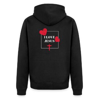 Ich liebe Jesus - Unisex Premium Bio Zip Hoodie - Schwarz - Hinten - Nico (187cm)