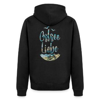 OSTSEE LIEBE KIND HEIMAT - Unisex Premium Bio Zip Hoodie - Schwarz - Hinten - Nico (187cm)