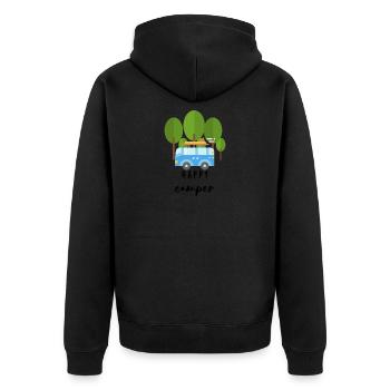 happy Camper - Roadtrip - Fernweh - Unisex Premium Bio Zip Hoodie - Schwarz - Hinten - Nico (187cm)