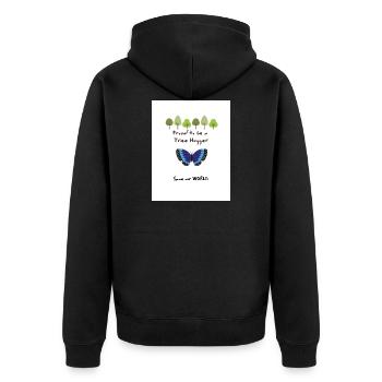 Proud to be a Tree Hugger gift present idea - Unisex Premium Organic Zip Hoodie - black - Back - Nico (187cm)