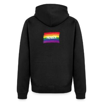 Mensch lgbtq+ logo - Unisex Premium Bio Zip Hoodie - Schwarz - Hinten - Nico (187cm)