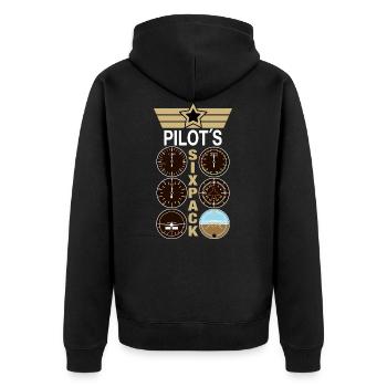Pilot Flieger SixPack - Unisex Premium Bio Zip Hoodie - Schwarz - Hinten - Nico (187cm)
