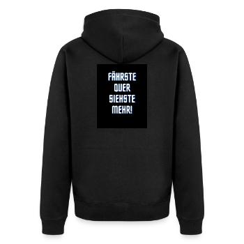 fährste quer siehste mehr - Unisex Premium Bio Zip Hoodie - Schwarz - Hinten - Nico (187cm)