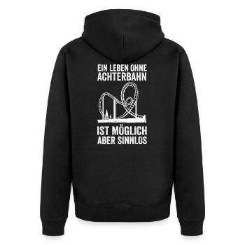 Achterbhan Kirmes Freizeitpark Vergnügungspark - Unisex Premium Bio Zip Hoodie - Schwarz - Hinten - Nico (187cm)