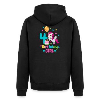 Einhorn zum 4. Geburtstag. 4 Jahre Geschenk - Unisex Premium Bio Zip Hoodie - Schwarz - Hinten - Nico (187cm)