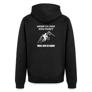 Lustiger Radfahrer Spruch Ohne Akku Fahrrad - Unisex Premium Bio Zip Hoodie - Schwarz - Hinten - Nico (187cm)