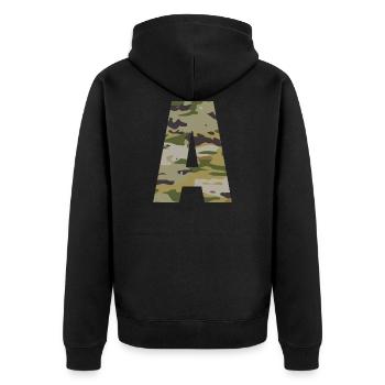Camouflage letter A - Unisex Premium Organic Zip Hoodie - black - Back - Nico (187cm)