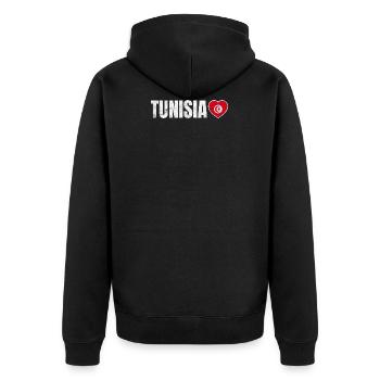Tunisia - Unisex Premium Organic Zip Hoodie - black - Back - Nico (187cm)