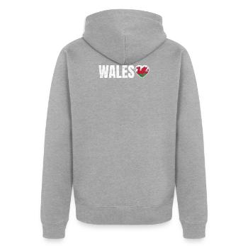 Wales - Unisex Premium Bio Zip Hoodie - Grau meliert - Hinten - Nico (187cm)