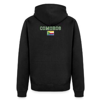 Comoros - Unisex Premium Organic Zip Hoodie - black - Back - Nico (187cm)