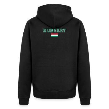 Hungary - Unisex Premium Organic Zip Hoodie - black - Back - Nico (187cm)