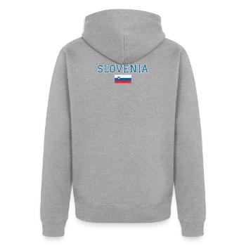 Slowenien - Unisex Premium Bio Zip Hoodie - Grau meliert - Hinten - Nico (187cm)