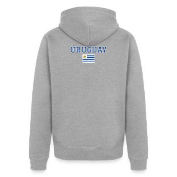 Uruguay - Unisex Premium Bio Zip Hoodie - Grau meliert - Hinten - Nico (187cm)