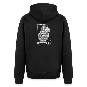 DU BIST LUSTIG - Unisex Premium Bio Zip Hoodie - Schwarz - Hinten - Nico (187cm)