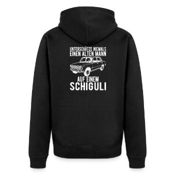 Schiguli Lada Russland Auto Lustiger Spruch - Unisex Premium Bio Zip Hoodie - Schwarz - Hinten - Nico (187cm)