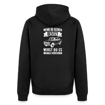 Schiguli Lada Russland Auto Lustiger Spruch - Unisex Premium Bio Zip Hoodie - Schwarz - Hinten - Nico (187cm)