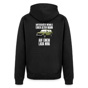 Lada Niva 4x4 Offroad Geländewagen UdSSR - Unisex Premium Bio Zip Hoodie - Schwarz - Hinten - Nico (187cm)