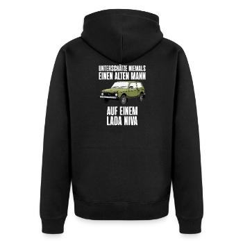 Lada Niva 4x4 Offroad Geländewagen UdSSR - Unisex Premium Bio Zip Hoodie - Schwarz - Hinten - Nico (187cm)
