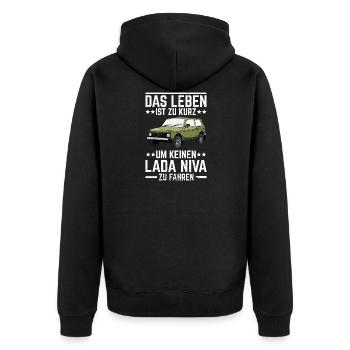 Leben Lada Niva 4x4 Offroad Geländewagen - Unisex Premium Bio Zip Hoodie - Schwarz - Hinten - Nico (187cm)