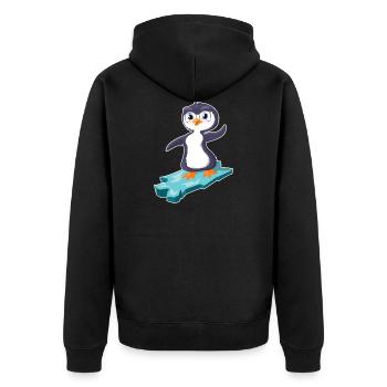 Un pingouin surfe sur une banquise - Veste à capuche bio Premium Unisexe - noir - Dos - Nico (187cm)