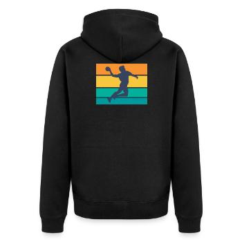 handballer handball - Unisex Premium Bio Zip Hoodie - Schwarz - Hinten - Nico (187cm)