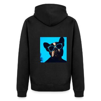 Lustiger Hund mit Sonnenbrille Blau - Unisex Premium Bio Zip Hoodie - Schwarz - Hinten - Nico (187cm)