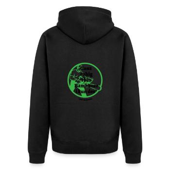 Ganz ruhig ... Bamhauer - bayerischer Spruch - Unisex Premium Bio Zip Hoodie - Schwarz - Hinten - Nico (187cm)
