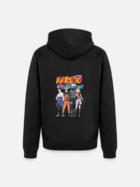 Naruto Shippuden Sasuke, Naruto, Kakashi & Sakura - Premium unisex luomu-huppari vetoketjulla - musta