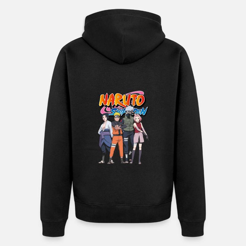 Naruto Shippuden Sasuke, Naruto, Kakashi & Sakura - Unisex Premium Bio Zip Hoodie - Schwarz