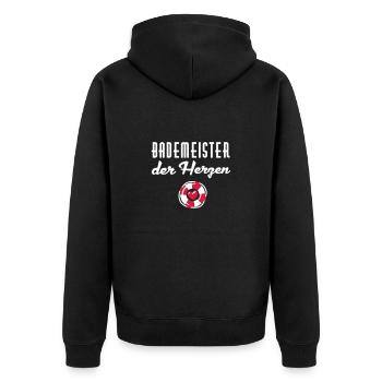Bademeister der Herzen - Unisex Premium Bio Zip Hoodie - Schwarz - Hinten - Nico (187cm)