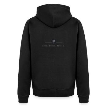 Lebe. Liebe. Lache. - Unisex Premium Bio Zip Hoodie - Schwarz - Hinten - Nico (187cm)
