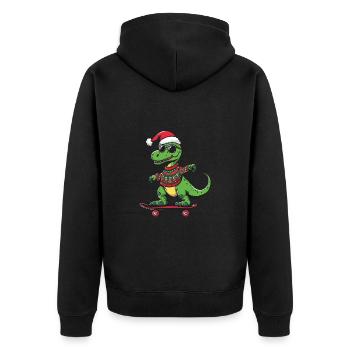 Dinosaur brontosaurus Christmas Funny - Unisex Premium Organic Zip Hoodie - black - Back - Nico (187cm)