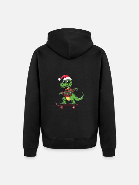 Dinosaur brontosaurus Christmas Funny - Unisex Premium Organic Zip Hoodie - black