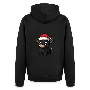 Stier Weihnachten Niedlich - Unisex Premium Bio Zip Hoodie - Schwarz - Hinten - Nico (187cm)