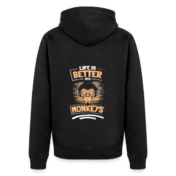 Affen lustig kinder - Unisex Premium Bio Zip Hoodie - Schwarz - Hinten - Nico (187cm)