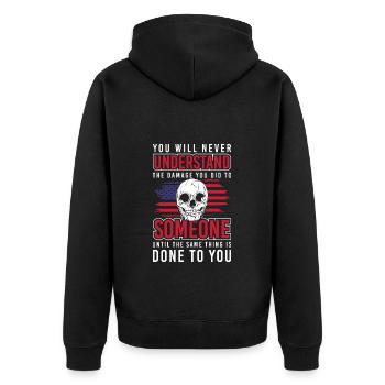 Schicksal Yoga Sarkasmus Reaktion - Unisex Premium Bio Zip Hoodie - Schwarz - Hinten - Nico (187cm)