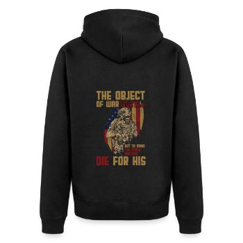 Militär Panzer Waffen - Unisex Premium Bio Zip Hoodie - Schwarz - Hinten - Nico (187cm)