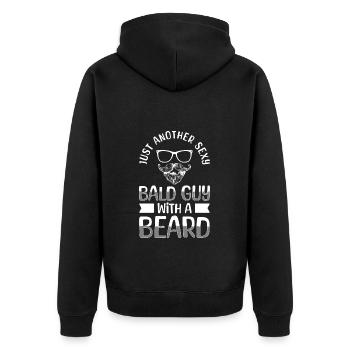 Glatze Platte Keine Haare - Unisex Premium Bio Zip Hoodie - Schwarz - Hinten - Nico (187cm)