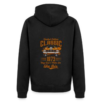 Automobil Mechatroniker Alt - Unisex Premium Bio Zip Hoodie - Schwarz - Hinten - Nico (187cm)