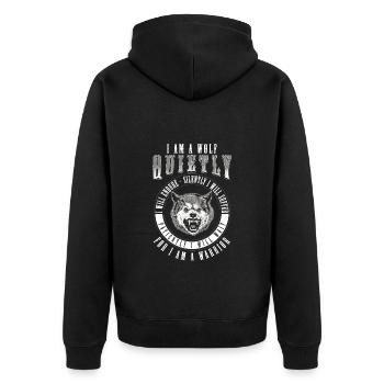 Wolf Nordisch Mond - Unisex Premium Bio Zip Hoodie - Schwarz - Hinten - Nico (187cm)