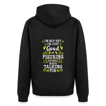 Schüchtern Menschenhasser Asozial - Unisex Premium Bio Zip Hoodie - Schwarz - Hinten - Nico (187cm)